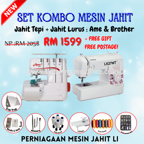 set kombo mesin jahit tepi + mesin jahit portable