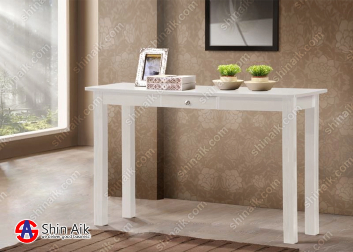 CT77009(KD) (4'ft) White Modern Solid Wooden Console Table