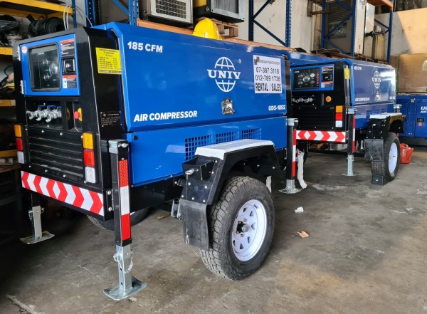 Rental Air Compressor 185cfm Diesel Portable Trailer Type Air Compressor Rental Johor Bahru (JB), Malaysia, Selangor, Kuala Lumpur (KL), Masai, Shah Alam Rental, Supplier | Megah Machinery