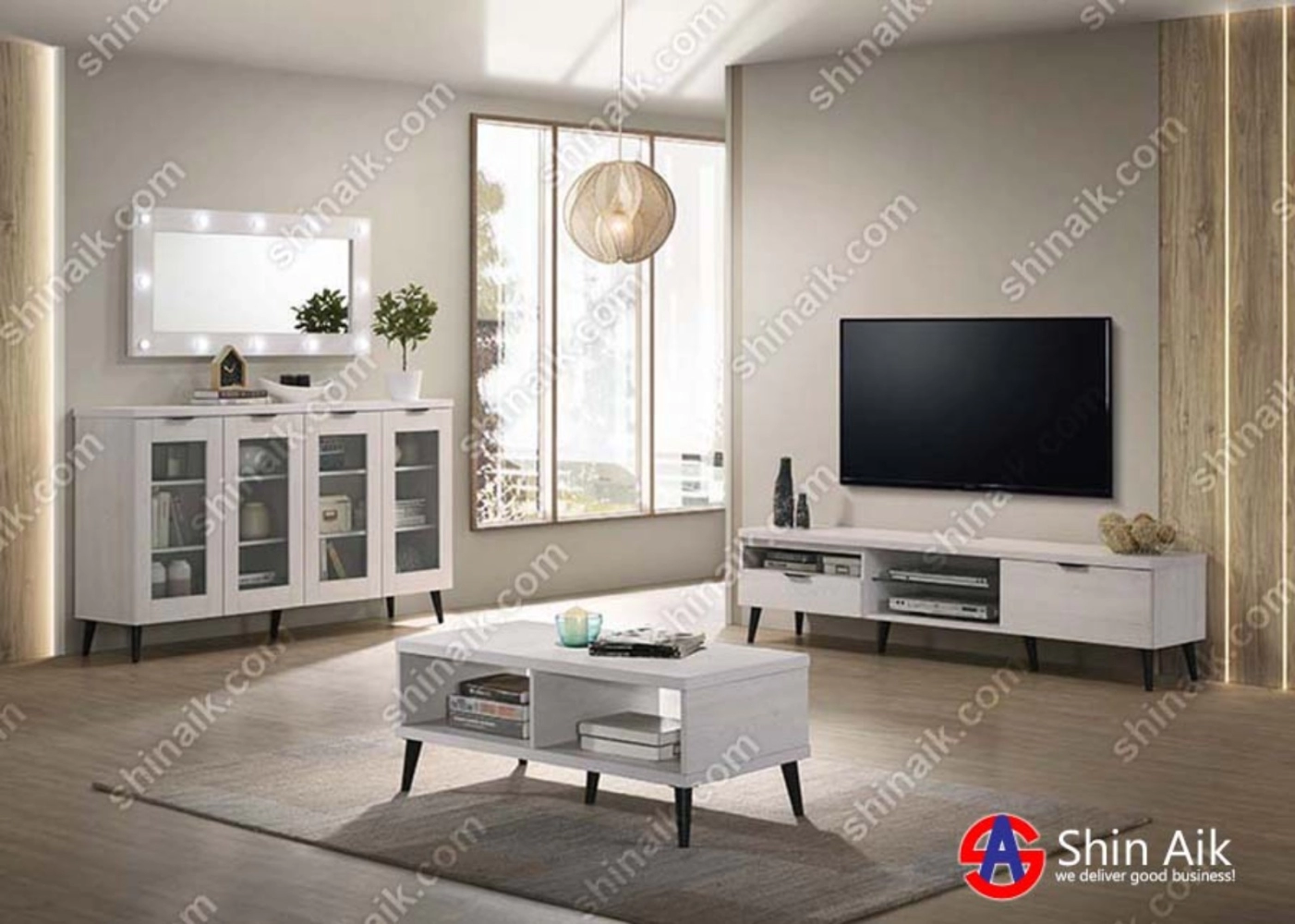 TV1668 (6'ft) White Pine Modern Contemporary TV Cabinet
