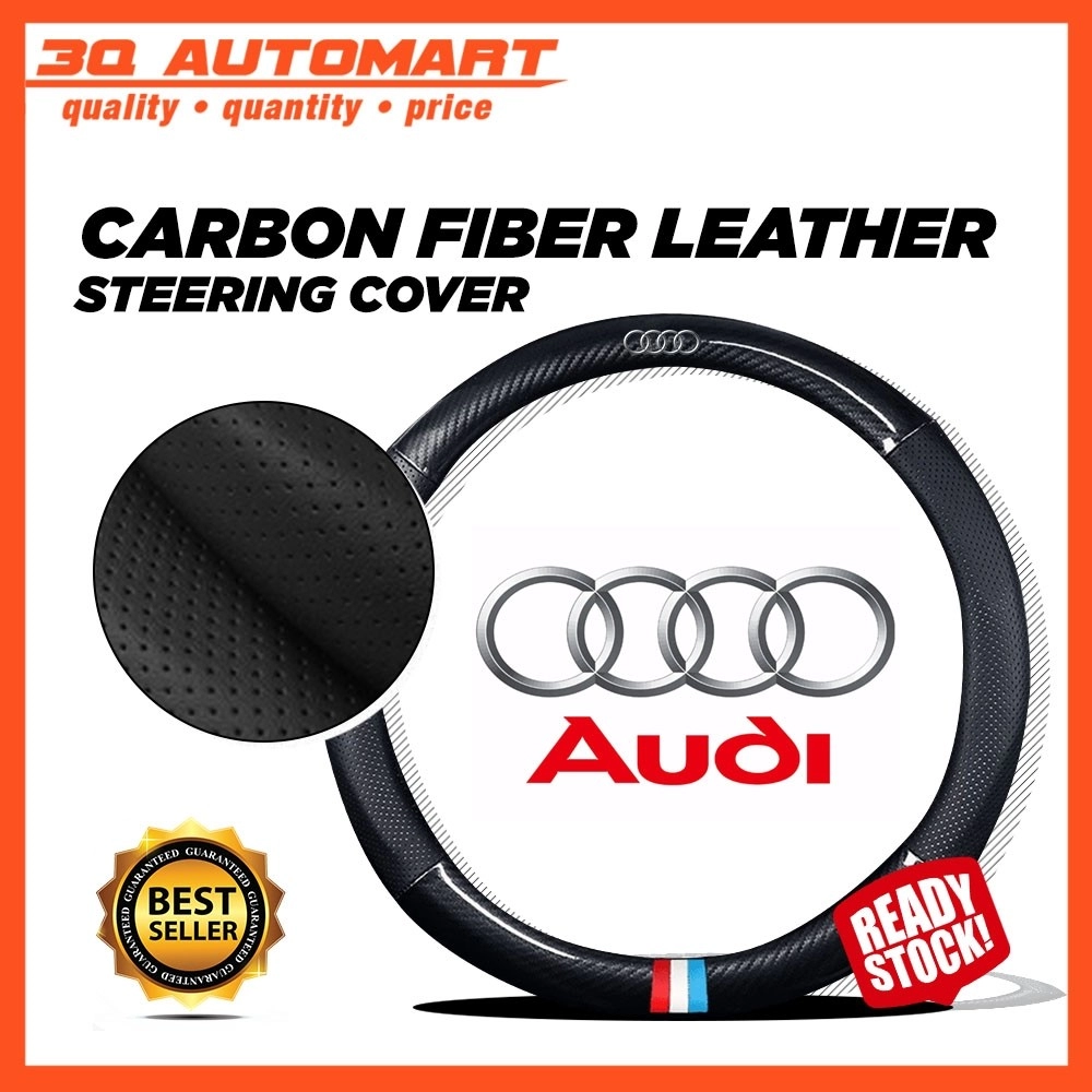 Audi Carbon Fiber Leather Steering Cover Penutup Stereng Fit A1 A3 A5 A6L A7 A8 Q5 Q7 TT