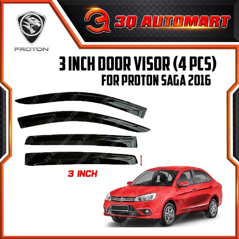 Door Visor 3 Inch / 4 Inch Air Press Window Door Visor Wind Deflector For Proton Saga VVT 2016 (4Pcs/Set)