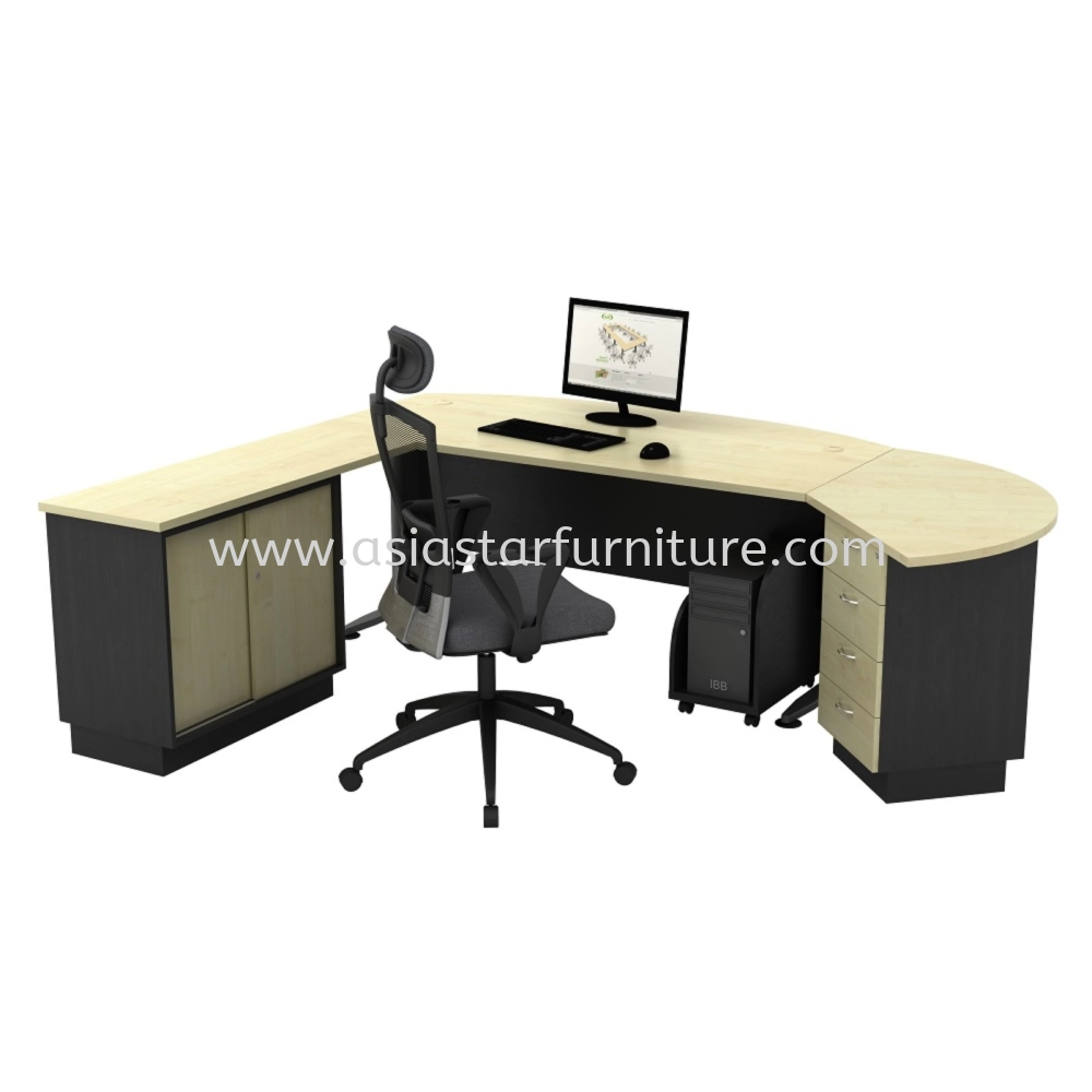 TITUS EXECUTIVE OFFICE TABLE D-SHAPE WITH SIDE CONNECTION FIXED PEDESTAL 4D & SIDE CABINET SET ATMB-180A