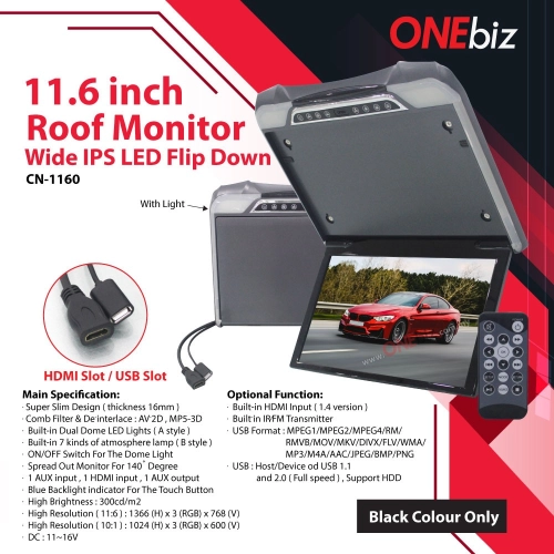 11.6 inch Roof Monitor Wide IPS LED Flip Down CN-1160