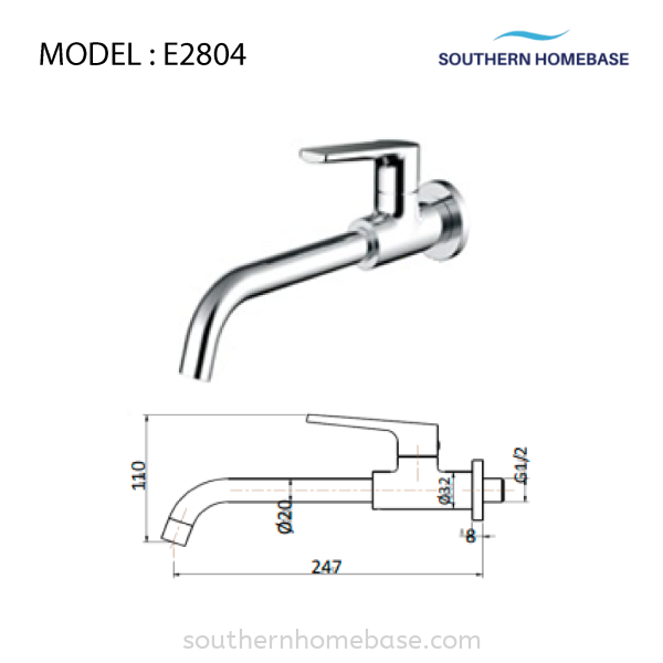 BATHROOM WALL LONG BIB TAP ELITE E2804 Tap Bathroom Johor Bahru (JB) Supplier, Supply | Southern Homebase Sdn Bhd