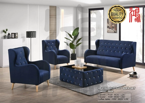 HF 2162 Flannel Fabric Sofa Set 1+1+3 Seater + Coffee Table  (BLUE)