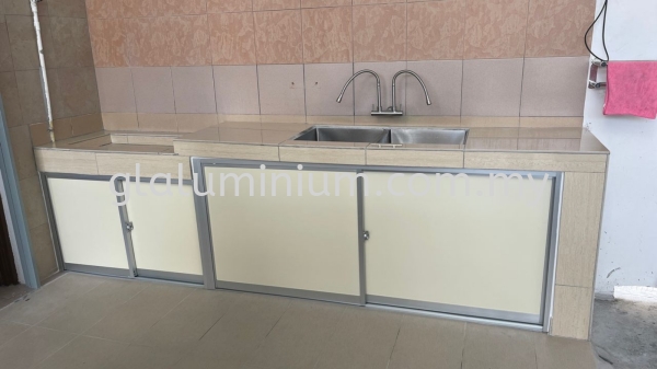 cabinet sliding windows ( silver + aluminium composite panels yellow) @Jalan Bunga Melati 4,taman Mawar aluminiun Cabinet sliding door Selangor, Malaysia, Kuala Lumpur (KL), Cheras Supplier, Installation, Supply, Supplies | GL GLASS & ALUMINIUM TRADING