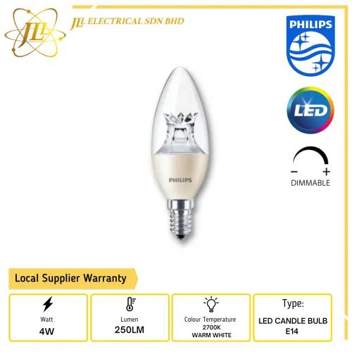 PHILIPS MASTER DT 4W E14 250LM B38 DIMMABLE 2700K WARM WHITE LED CANDLE BULB