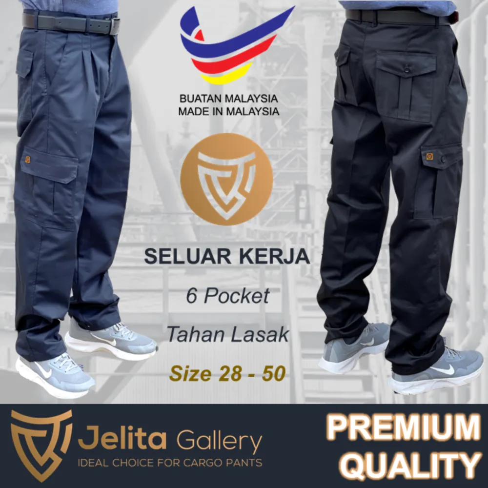 PREMIUM Cargo Pants 6 Pocket Straight Cut Seluar Kerja Pocket Kain Tebal Lembut 6 Pocket