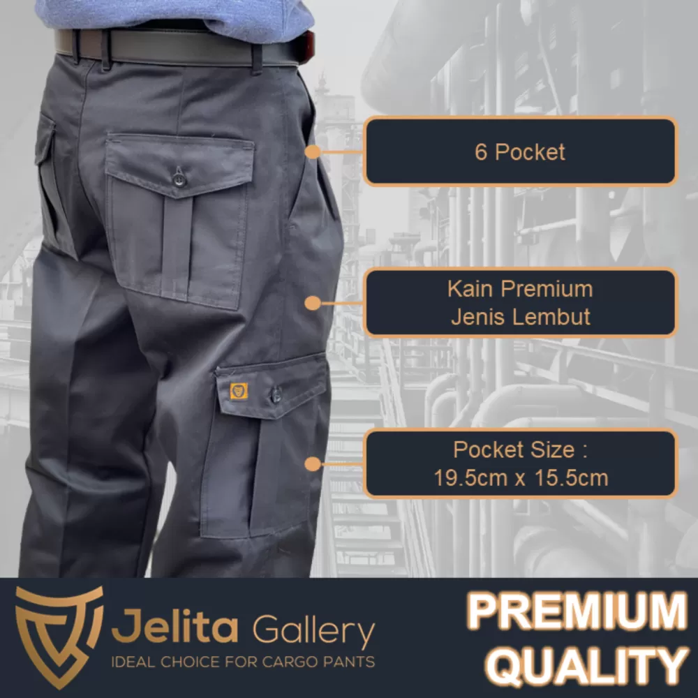 PREMIUM Cargo Pants 6 Pocket Straight Cut Seluar Kerja Pocket Kain Tebal Lembut 6 Pocket