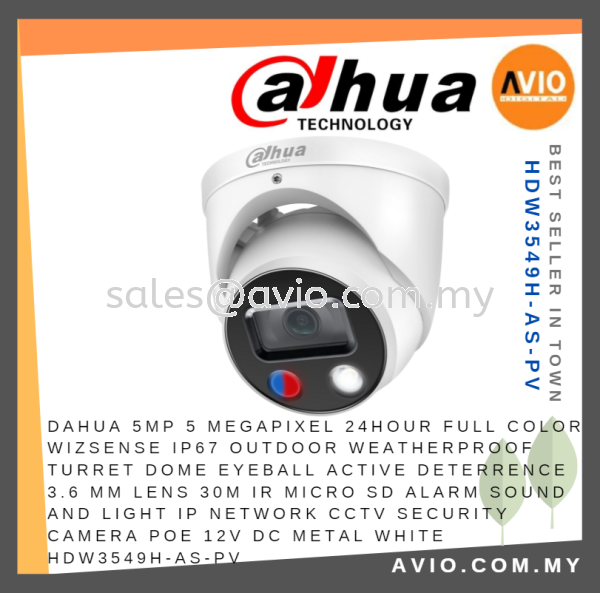 Dahua 5MP 5 Megapixel 24Hour Full Color Wizsense Active Deterrence Micro SD IP67 IP Network CCTV Camera HDW3549H-AS-PV IPC NETWORK CAMERA DAHUA Johor Bahru (JB), Kempas, Johor Jaya Supplier, Suppliers, Supply, Supplies | Avio Digital
