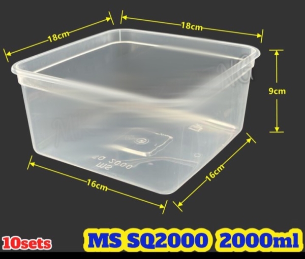 MS SQ2000 2000ml Square Container with Lid [ 10sets ] Plastic Disposable Food Box SQ 2000 ml - Bekas Petak Plastik Food Storage & Dispensers Johor, Malaysia, Batu Pahat Supplier, Suppliers, Supply, Supplies | BP PAPER & PLASTIC PRODUCTS SDN BHD