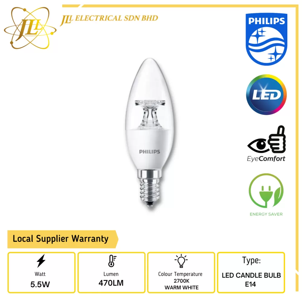 PHILIPS EYECOMFORT 5.5W E14 470LM 2700K WARM WHITE NON DIMMABLE LED CANDLE  BULB Kuala Lumpur (KL), Selangor, Malaysia Supplier, Supply, Supplies,  Distributor
