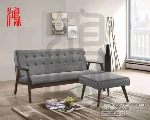 HF 8500 L-Shape Wooden Sofa with Grey Cushion 