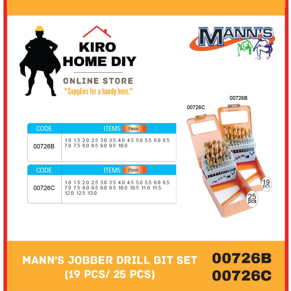 MANN'S Jobber Drill Bit Set (19 PCS/ 25 PCS) - 00726B/ 00726C