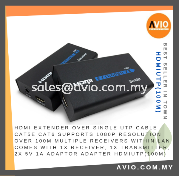 HDMI Extender over Single UTP Cable Cat5e Cat6 1080P 100M 100 METER 1x Transmitter 1x Receiver 2x Adaptor HDMIUTP(100M) CCTV ACCESSORIES AVIO Johor Bahru (JB), Kempas, Johor Jaya Supplier, Suppliers, Supply, Supplies | Avio Digital