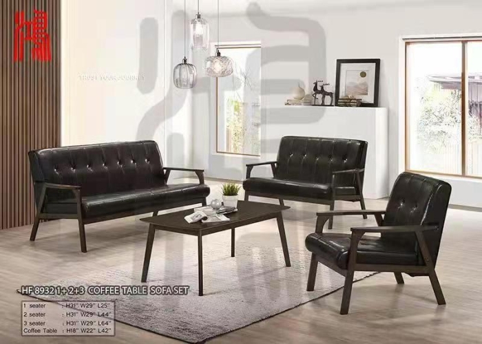 HF 8932 PU Wooden Sofa Set 1+2+3 Seater + Coffee Table 仿皮木沙发 PRE-ORDER 