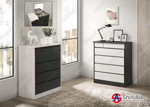 CD9017/8 (3'ft) Black / White Two-Tone Modern 5-Drawer Chest with Open Top Mirror