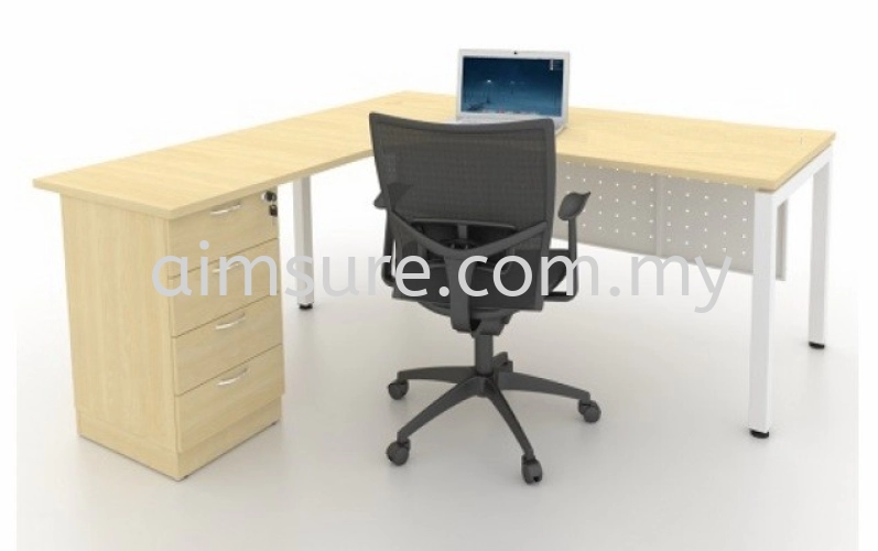 L shape executive table with U leg and 4 drawer fixed pedestal
