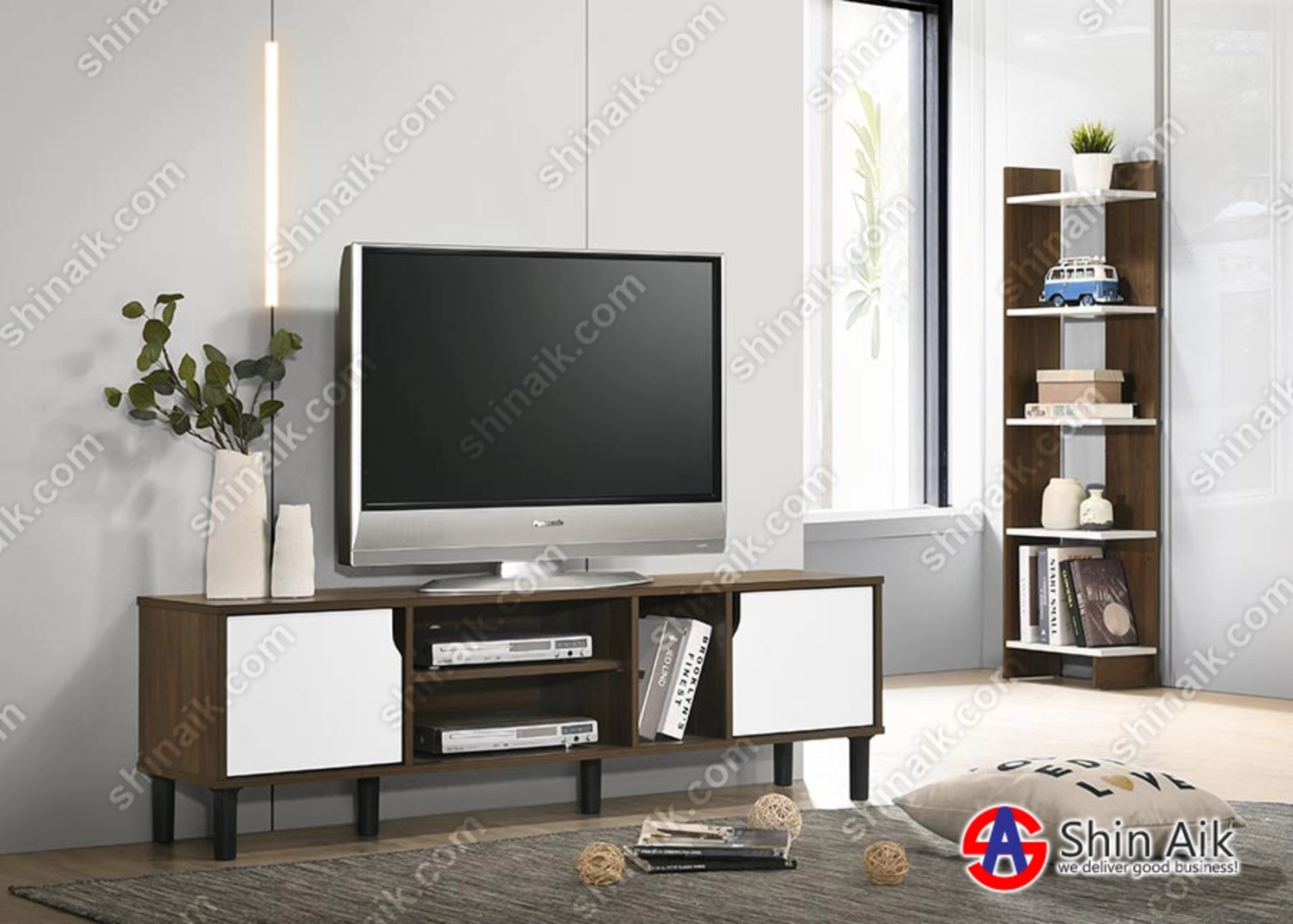 DV63075/6(KD) Walnut / Natural & White Two-Tone Modern Open Display Divider Shelf