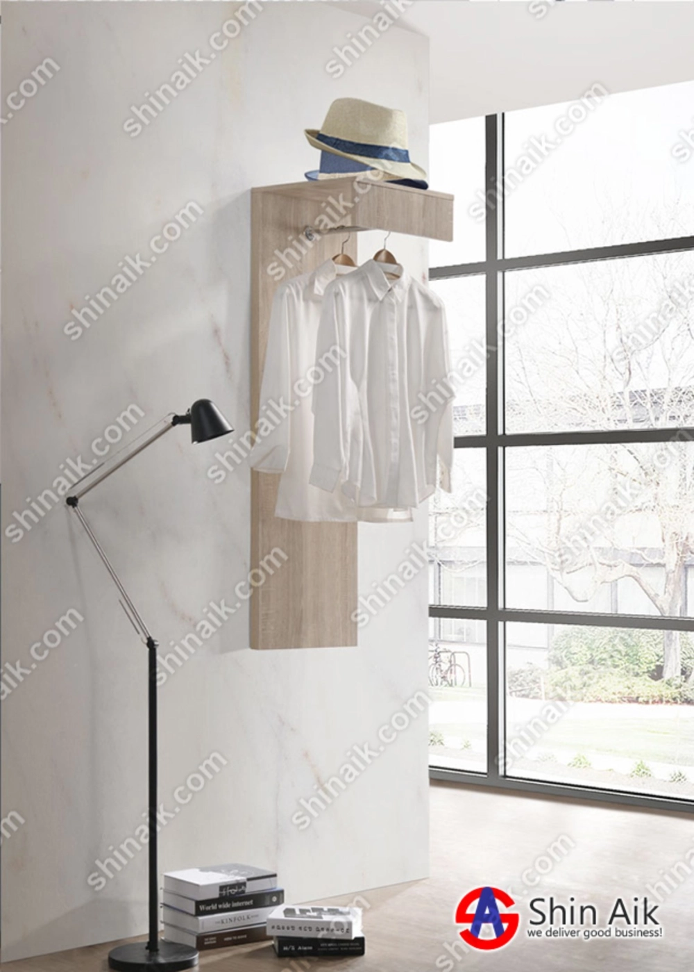 WM9513WR(KD) (1.5'ft) Natural Finished Front Display Open Concept Wall-Mounted Clothes Hanger Organizer