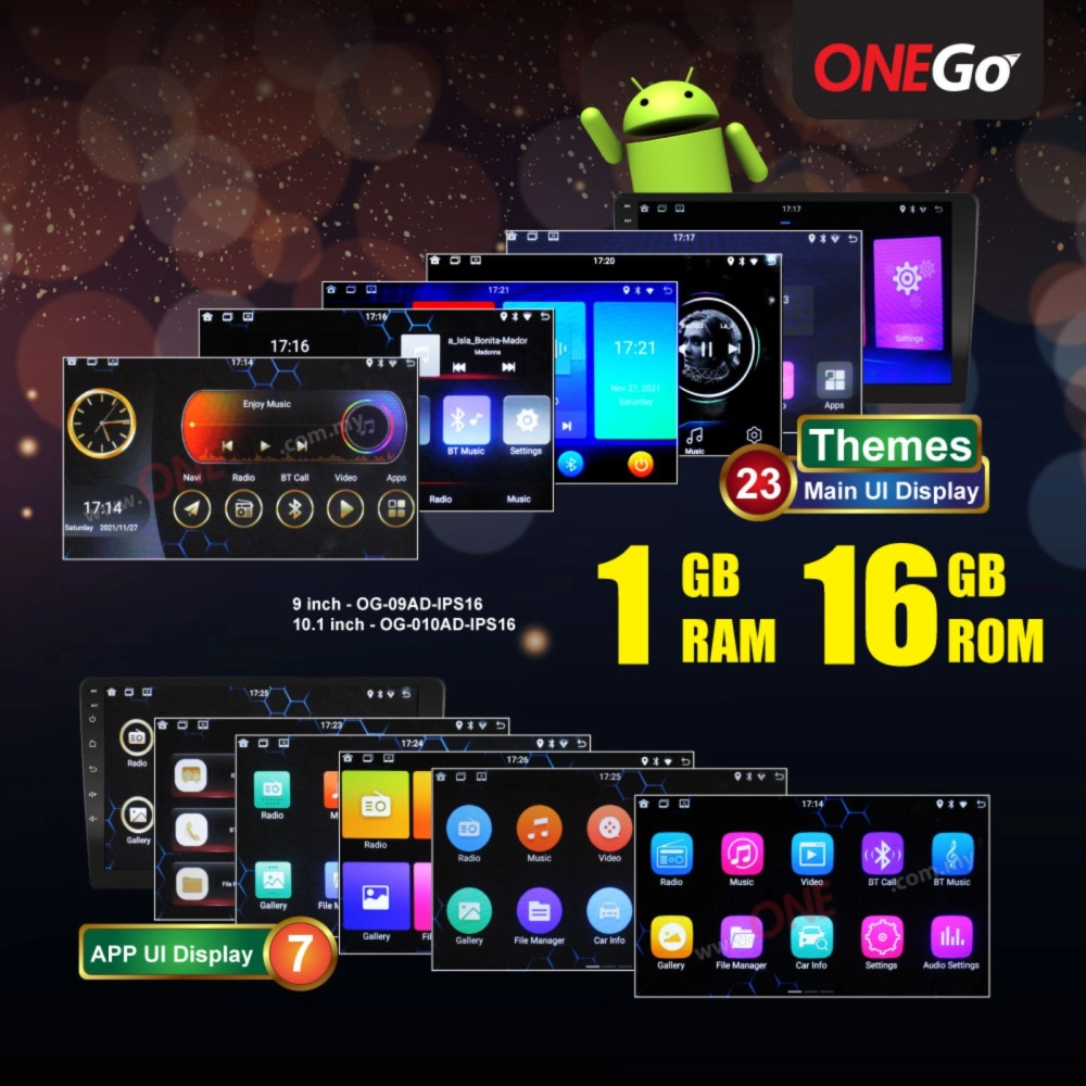 Onego Android Car Player Special Deal 1GB RAM + 16 GB ROM - OG-09AD-IPS16 / OG-010AD-IPS16