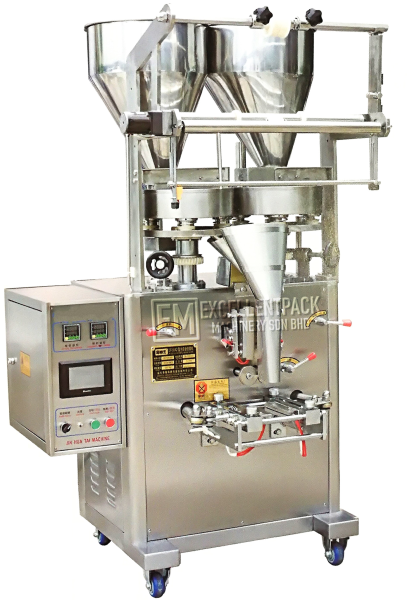 SACHET PACKAGING MACHINE | EM-280DC | POWDER AND GRANULE | DOUBLE VOLUMETRIC CUP SYSTEM SACHET PACKAGING MACHINE Melaka, Malaysia Supplier, Suppliers, Supply, Supplies | EXCELLENTPACK MACHINERY SDN BHD