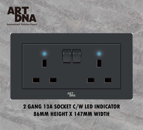 2 GANG 13A SOCKET C/W LED INDICATOR SWITCHES & SOCKETS A77 MATT BLACK SERIES Johor Bahru (JB), Malaysia, Selangor, Kuala Lumpur (KL) Supplier, Suppliers, Supply, Supplies | Art Dna (M) Sdn Bhd