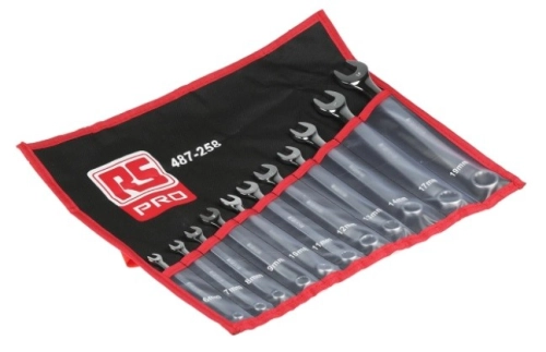 487-258 - RS PRO 11 Piece Chrome Vanadium Steel Spanner Set