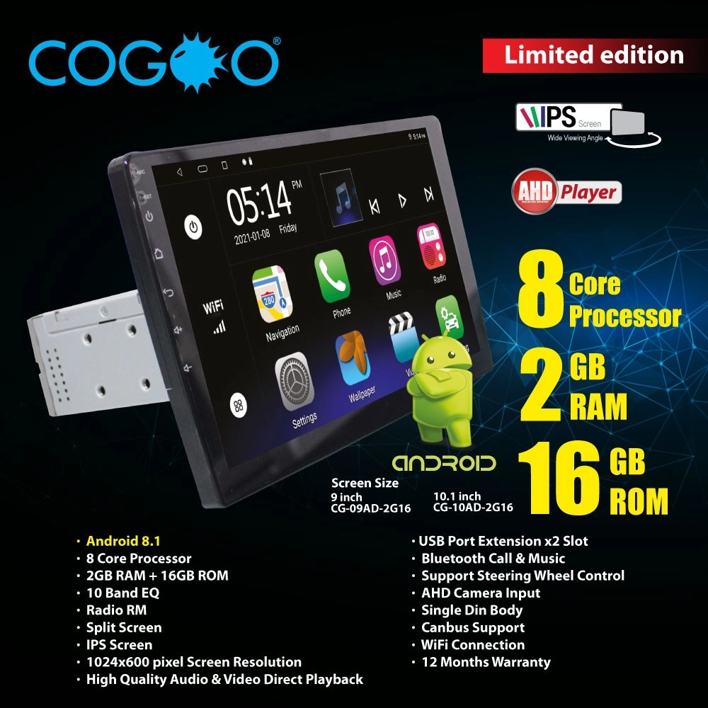 Cogoo Limited Edition Android Car Player 2GB RAM + 16GB ROM 9 inch CG-09AD-2G16 10.1 inch CG-10AD-2G16