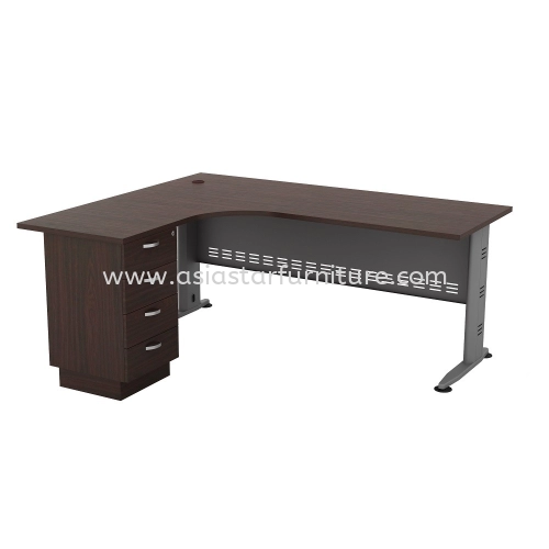 QAMAR 5 FEET L-SHAPE OFFICE TABLE WITH FIXED PEDESTAL 4D AQL1515-4D