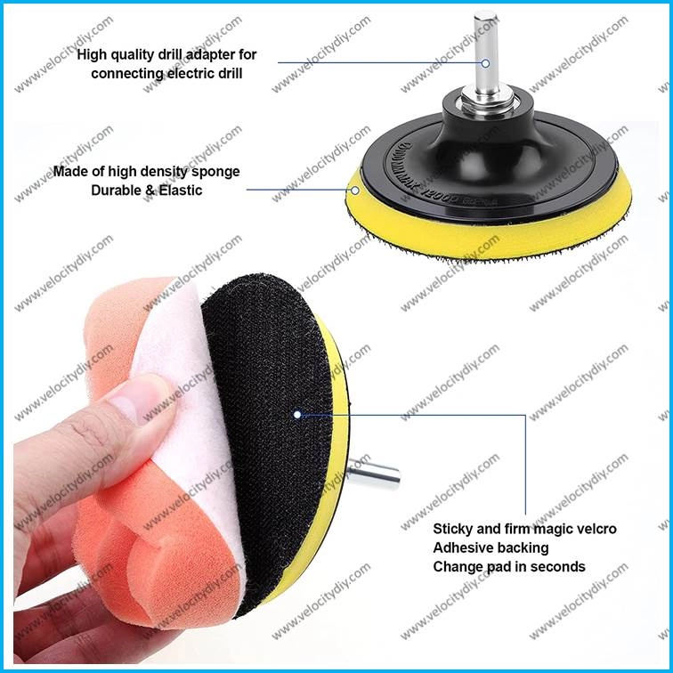 （抛光打蜡海绵盘海绵垫）4Pcs 4“ Car Polishing Pad Kit Sponge and Wool Polishing Pad Set with M10 Drill Adapter