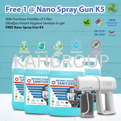 Purchase 4 of 5 Litre Instant Hygiene Sanitizer @ FREE 1 Wireless Nano Spray Gun K5