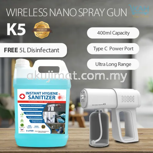 Purchase Wireless Nano Spray Gun K5 @ FREE 5L Ultraejau Instant Hygiene Sanitizer