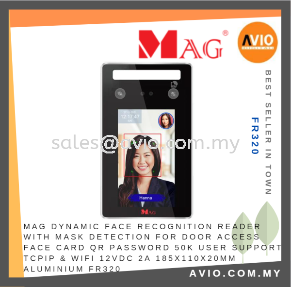 MAG Face Recognition Mask Detect Door Access Reader Face Card QR Password 50K User WIFI TCP/IP 185x110x20mm FR320D MAG Johor Bahru (JB), Kempas, Johor Jaya Supplier, Suppliers, Supply, Supplies | Avio Digital