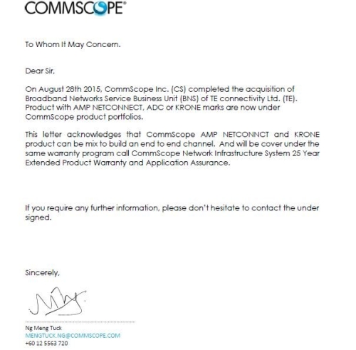 CommScope Acquisition and Warranty Coverages