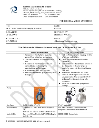 What are the differences between Centric and Off Set Butterfly Valve?