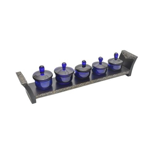 Glass Blue w. Cover on Teak Wood Gamelan Tray Oil & Scrub Display Accessories Spa Supply Kuala Lumpur (KL), Malaysia, Selangor Supplier, Suppliers, Supply, Supplies | Cemara Ayu Sdn Bhd