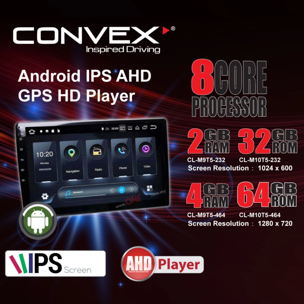 【Free AHD Camera】Convex Special Edition Android Big Screen IPS AHD GPS HD 1280x720p Player