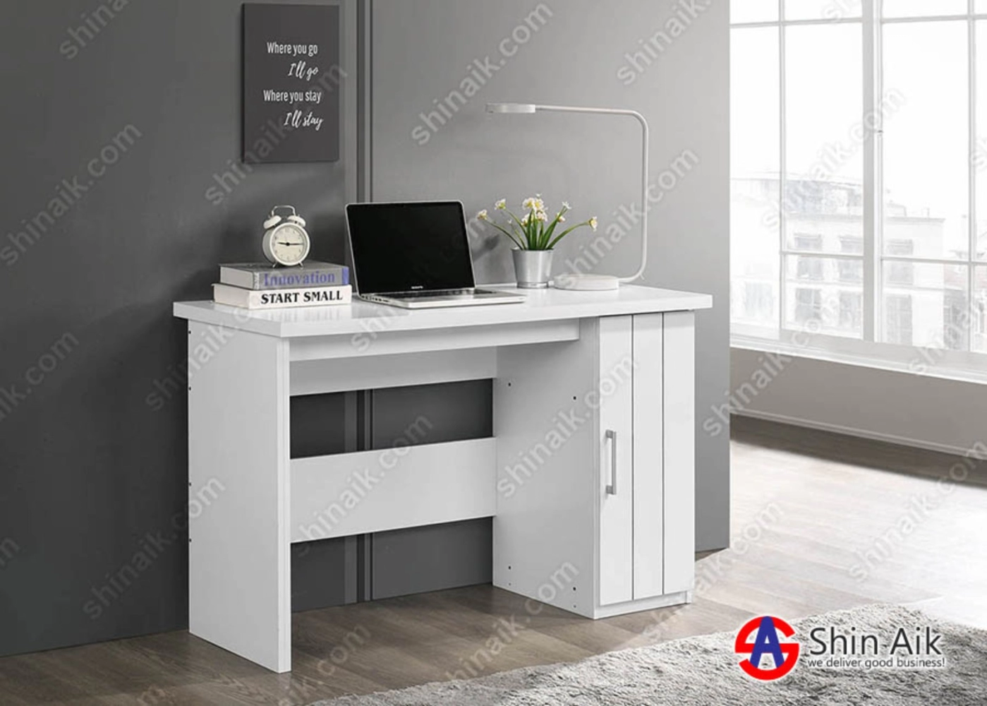 WT52107(KD) (4'ft) White Modern Study Desk with Side Storage