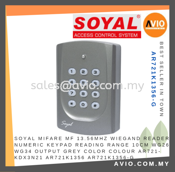 Soyal Mifare MF 13.56MHz Door Access Wiegand Reader Numeric Keypad 10cm WG26 WG34 Grey AR721 KDX3N21 AR721K AR721K1356-G SOYAL Johor Bahru (JB), Kempas, Johor Jaya Supplier, Suppliers, Supply, Supplies | Avio Digital