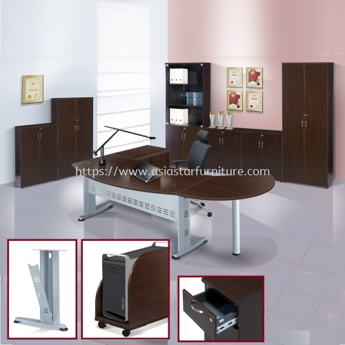 QAMAR EXECUTIVE OFFICE TABLE WITH SIDE CONNECTION + SIDE CABINET & CABINET SET AQMB-180A/CA