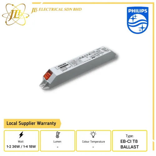 PHILIPS EB-Ci 1-2 36W / 1-4 18W 220-240V 50/60Hz ELECTRONIC BALLAST (TLD/T8 LAMPS & PLL FLUORESCENT USAGE) 913713043180