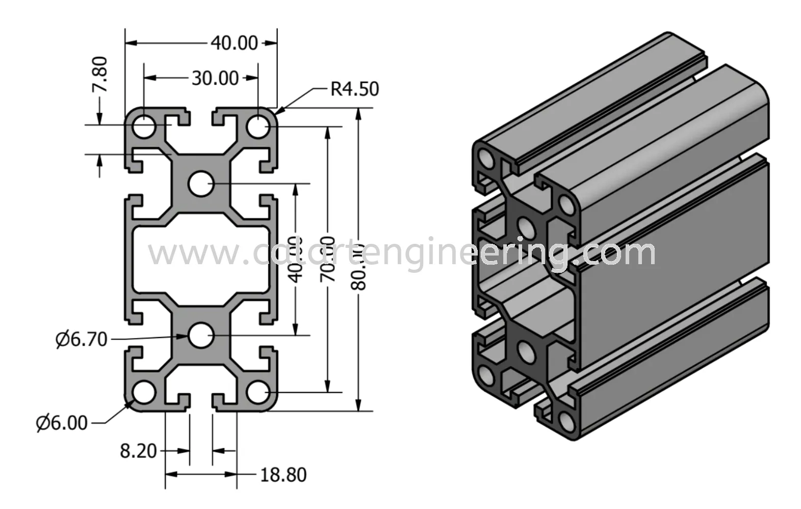 Aluminium Profile 40 x 80