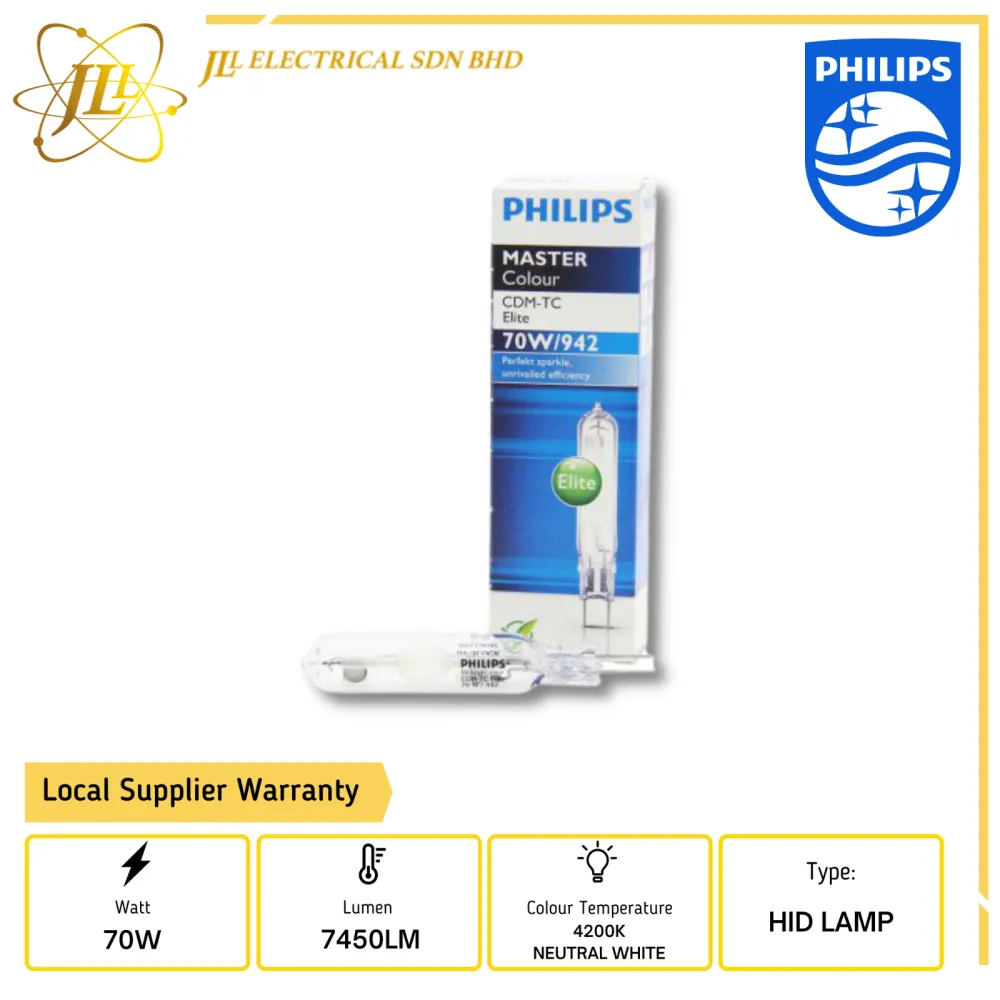 PHILIPS MASTERCOLOUR CDM-TC ELITE 70W 942 G8.5 4200K NEUTRAL WHITE 928193905131