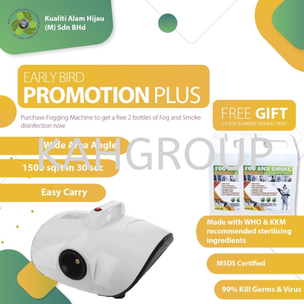 Purchase Fog Machine @ FREE 2 Bottles Fog & Smoke Disinfectant Free Gift Package Promotion Selangor, Malaysia, Kuala Lumpur (KL), Johor Bahru (JB), Penang, Perak Supplier, Suppliers, Supply, Supplies | Kualiti Alam Hijau (M) Sdn Bhd