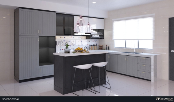 3D Proposal Project Suria S2 Height Kitchen Cabinet Aluminium Cabinet Seremban, Malaysia, Negeri Sembilan Supplier, Suppliers, Supply, Supplies | PF ALUMINIUM SDN BHD