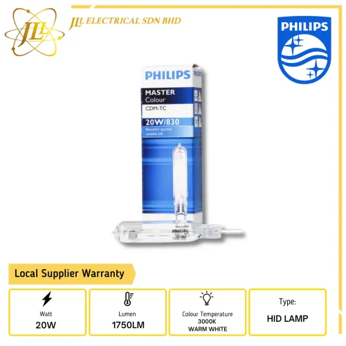  PHILIPS MASTERCOLOUR CDM-TC ELITE 20W/830 G8.5 3000K WARM WHITE 928183405125