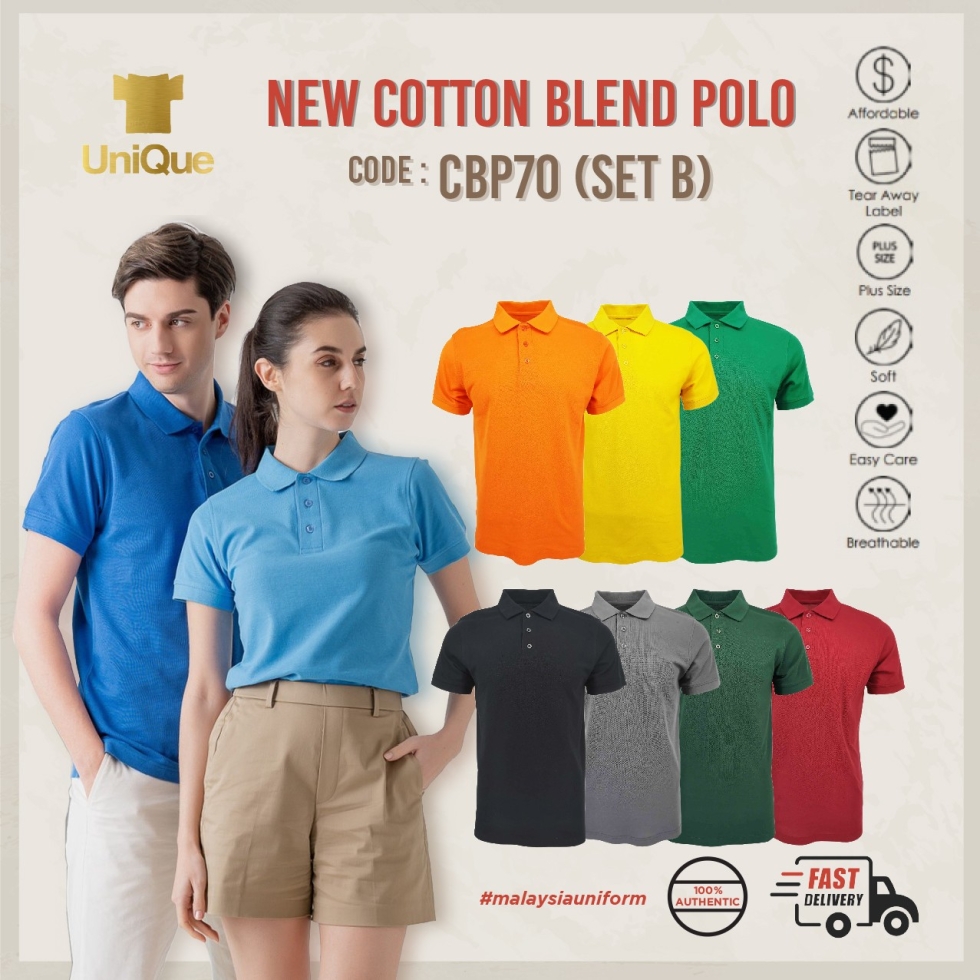 RIGHTWAY New Cotton Blend Polo Men Women Unisex Plain Cotton Polyester Soft Material Polo Tee CBP70