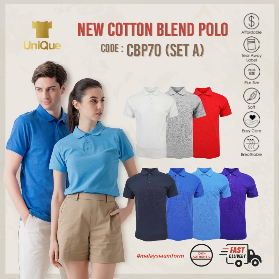 RIGHTWAY New Cotton Blend Polo Men Women Unisex Plain Cotton Polyester Soft Material Polo Tee CBP70